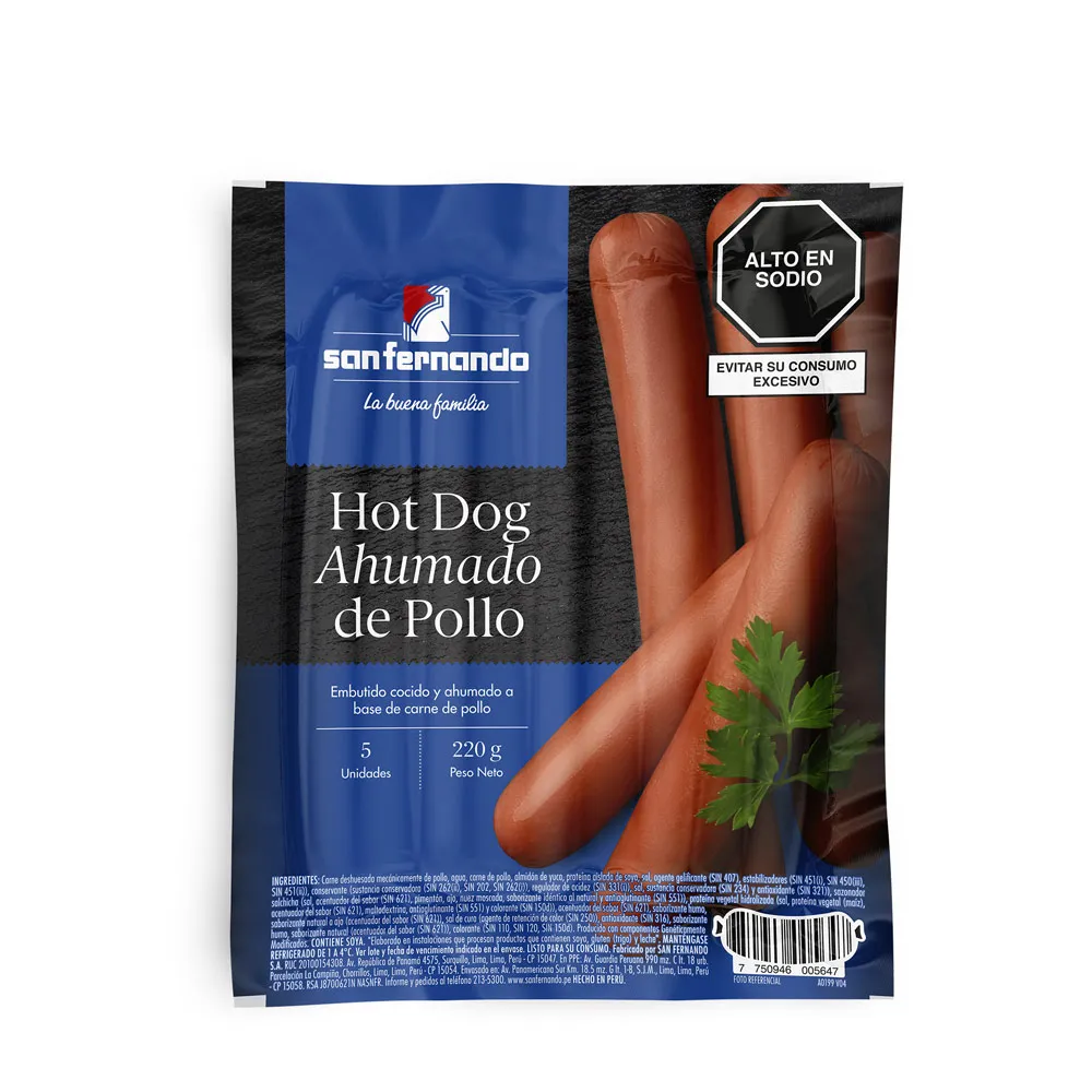 HOT DOG AHUMADO DE POLLO 220G SAN FERNANDO
